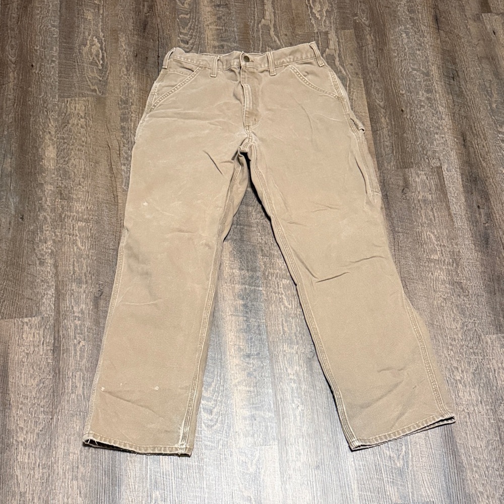Carhartt Carpenter Work Pants 33x32 Tan Canvas Utility Workwear